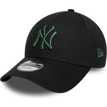 Casquette courbée noire ajustable avec logo vert foncé 9FORTY League Essential New York Yankees MLB New Era
