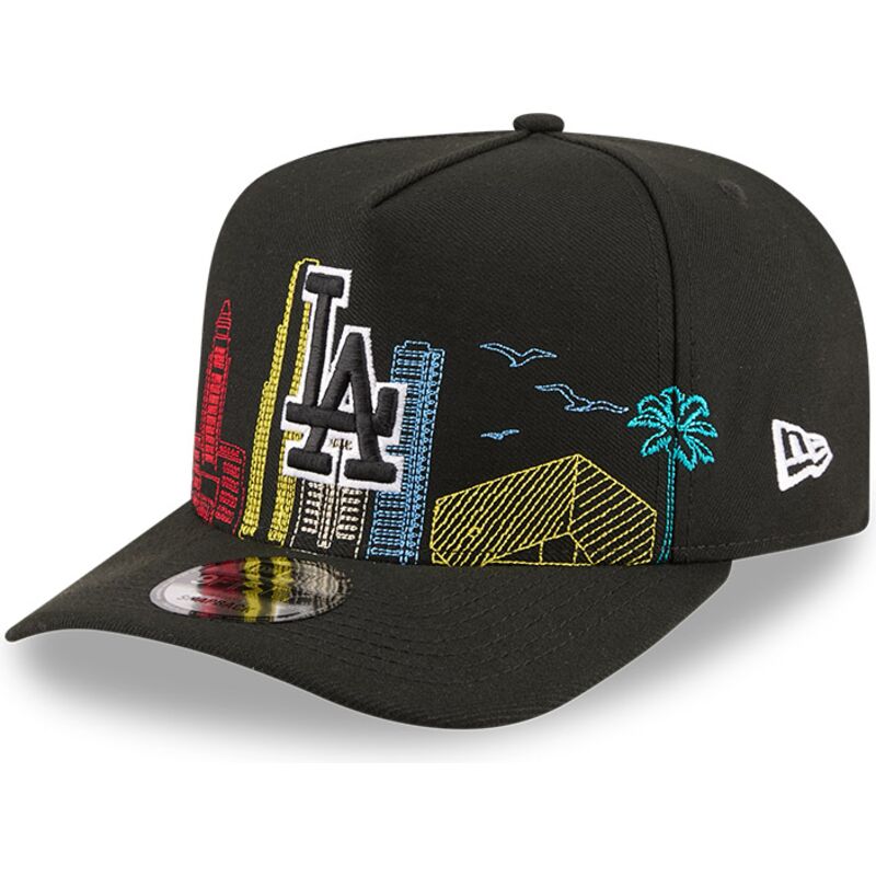 mutzen-gebogen-schwarz-snapback-9fifty-a-frame-precurved-skyline-der-los-angeles-dodgers-mlb-von-new-era