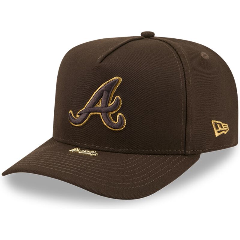 mutzen-gebogen-braun-snapback-9fifty-a-frame-precurved-visor-pin-der-atlanta-braves-mlb-von-new-era