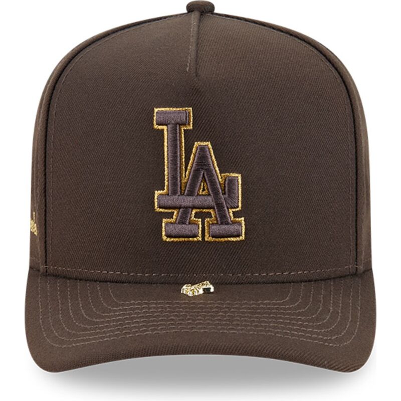 mutzen-gebogen-braun-snapback-9fifty-a-frame-precurved-visor-pin-der-los-angeles-dodgers-mlb-von-new-era