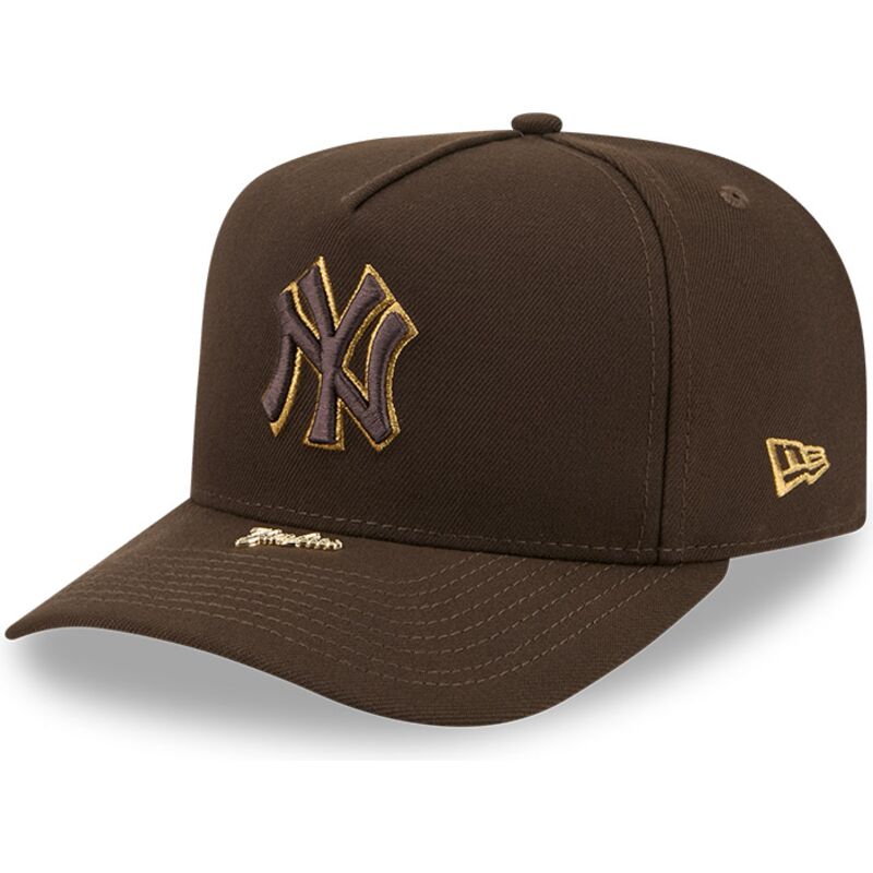 mutzen-gebogen-braun-snapback-9fifty-a-frame-precurved-visor-pin-der-new-york-yankees-mlb-von-new-era
