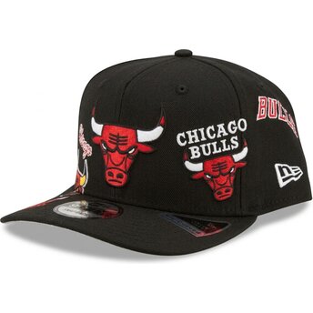 Mützen gebogen schwarz snapback 9FIFTY A Frame Precurved Multi Patch der Chicago Bulls NBA von New Era