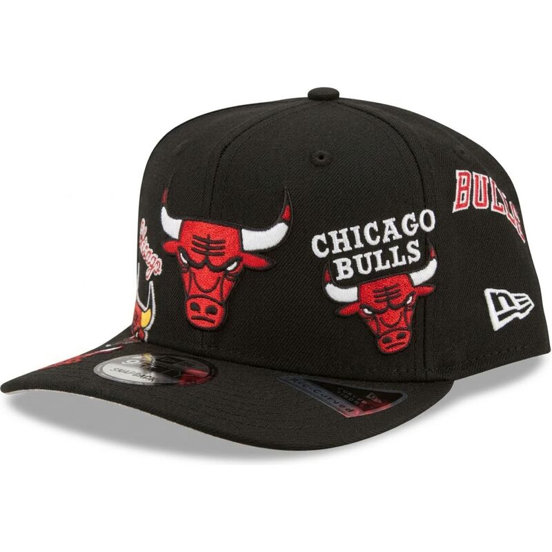 mutzen-gebogen-schwarz-snapback-9fifty-a-frame-precurved-multi-patch-der-chicago-bulls-nba-von-new-era