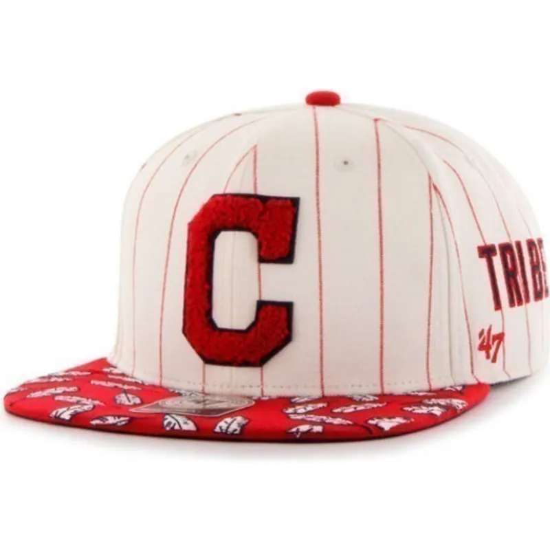 mutzen-flach-creme-snapback-franjas-rojas-laterales-der-cleveland-indians-mlb-von-47-brand