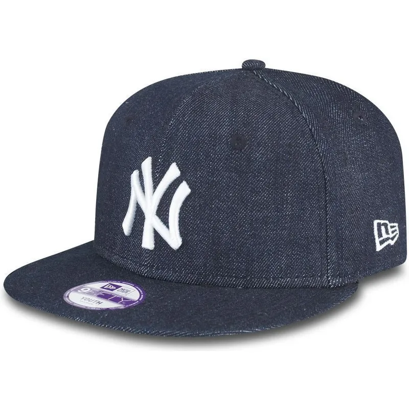 mutzen-flach-marineblau-snapback-fur-kinder-9fifty-essential-denim-der-new-york-yankees-mlb-von-new-era