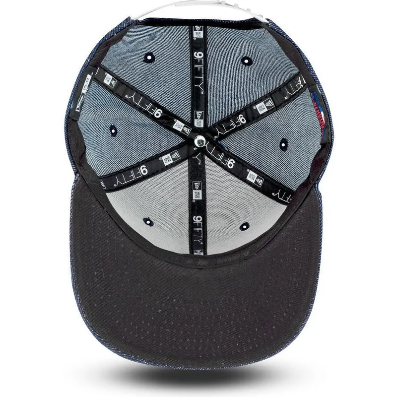 mutzen-flach-marineblau-snapback-fur-kinder-9fifty-essential-denim-der-new-york-yankees-mlb-von-new-era